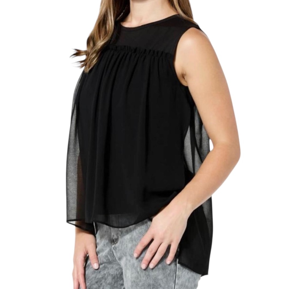 New C Wonder Christian Siriano Layered Mixed Media Sleeveless Top Black Size XS
